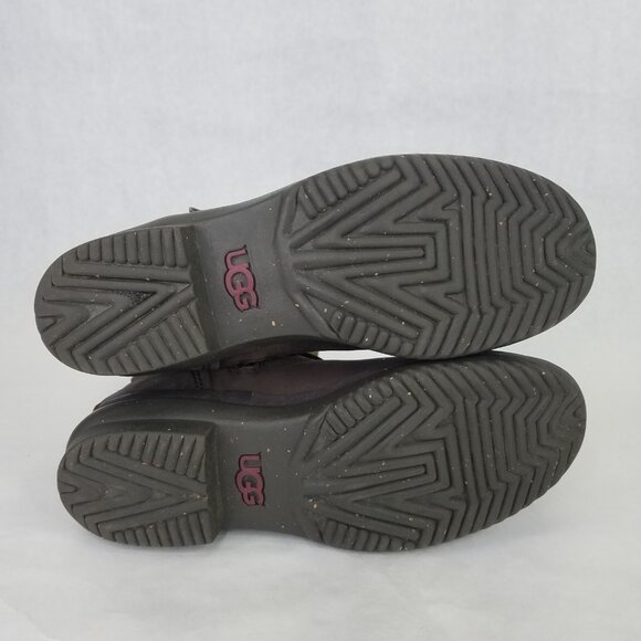 UGG Simmens Boots Women 6 Leather Waterproof Brown Olive Shearling Lining Zip Up - Picture 9 of 16